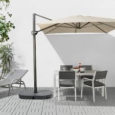 Seglaro Svarto Hanging Umbrella With Base Tilting Beige Dark Gray Ikea In 2020 Offset Patio Umbrella Patio Umbrella Patio Decor