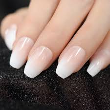 Pink Nude White French Ballerina Coffin False Nails Gradient