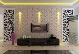 Wallpaper Dinding Ruang Tamu Ornament Hitam Putih Tv Dinding Desain Dinding