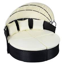 Outdoor Patio Rattan Round Retractable Canopy Daybed Daybed Canopy Patio Sofa Wicker Furniture