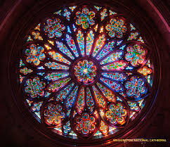 Cathedral circular stained glass window. Rose Window Washington National Cathedral