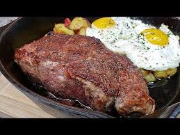 Steak And Eggs How To Cook Steak In A Cast Iron Skillet Steak Breakfast Youtube Skillet Steak Steak Breakfast Breakfast Steak And Eggs