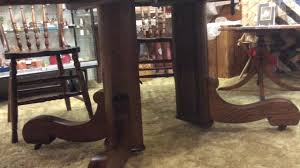 Split pedestal , oak top game room table. Split Pedestal Round Oak Table Wit Leaves Sam Youtube