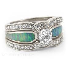 Unique Diamond And Opal Engagement Ring With 2 Enhancer Rings 5ct Pictured Engagement Rings Opal Western Wedding Rings Turquoise Wedding Rings