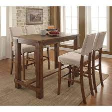 The rectangle dining table features a trestle style base, perfecting the rustic, farmhouse style. Furniture Of America Sania Cm3324bt 5pc Rustic 5 Piece Bar Height Dining Set With Upholstered Seating Corner Furniture Pub Table And Stool Sets