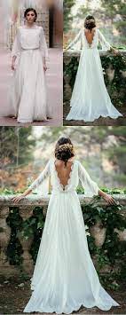 Ivory Chiffon Lace Long Elegant Beach Wedding Dresses Flowy Backless Wedding Dresses Beach Wedding Dress Flowy Chiffon Wedding Gowns Summer Wedding Dress