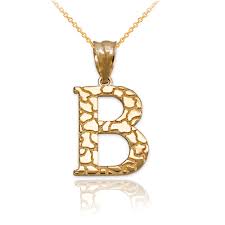 5 out of 5 stars. Yellow Gold Nugget Initial Letter B Pendant Necklace