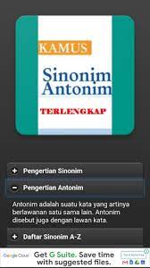 Antonim adalah adalah suatu kata yang berlawanan makna dengan kata lain. Kamus Sinonim Dan Antonim Pour Android Telechargez L Apk