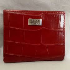 Wilsons Leather Pelle Studio Red Croc Embossed Wallet Kiss Lock Coin Purse Wilsons Leather Purses Coin Purse