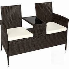 Tectake Salon De Jardin En Resine Tressee Canape Banc Noir Marron Avec Table Integree Avec Verre De Securite C Banc Jardin Chaise D Exterieur Salon De Jardin