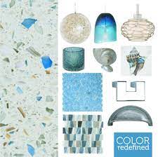 Geos recycled glass surfaces | countertops in ocean shell.a beautiful, subtle mix of pale blue recycled glass, shells and mother of pearl. Geos Recycled Glass Ocean Shell Match Up Glass Countertops Recycled Glass Recycled Glass Countertops