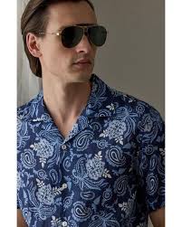 Ralph Lauren Men's Blue Maiori Choppa Paisley Print Linen Camp Shirt