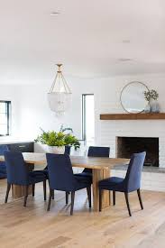 Blue Upholstered Chairs At Light Wood Table Transitional Dining Room