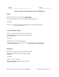 Book Online Article Magazine Works Cited Worksheet Mla Citation Practice Works Cited Practices Worksheets