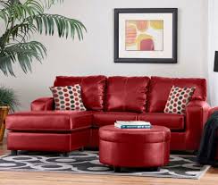 Living Room Red Leather Sofa With Stylish Round Ottoman Coffee Table For Chic Living Ro Red Sofa Living Room Red Couch Living Room Leather Couches Living Room