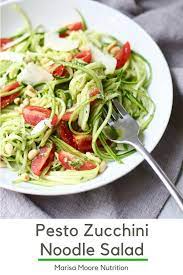 No Cook Pesto Zucchini Noodle Salad Recipe Easy Pasta Recipes Zucchini Noodles Salad Zoodle Recipes