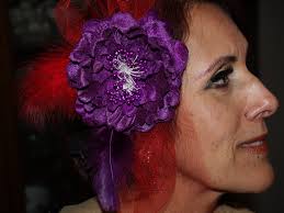 Red Purple Fascinator Flower With Red Illusion Netting and Feather Hair  Comb,kentucky Derby Hair Accessory,red Hat Society