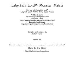 Hey, i really enjoy this game and want to know which monsters are your favourites ones? Labyrinth Lord Monster Matrix Rpgfiles Org