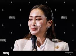 Bangkok, Thailand. 16th Aug, 2024. Thailand's newly elected Prime Minister  PAETONGTARN SHINAWATRA reacts as she is celebrated by party members after  winning the parliamentary vote to become a prime minister at the