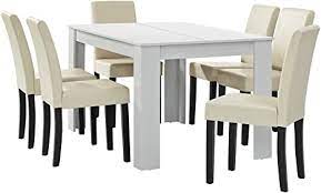 Buy kitchen & dining room furniture online at low prices in india at amazon.in.browse kitchen & dining room furniture from a great selection at furniture store. En Casa Dining Table Matt White With 6 Chairs Cream Faux Leather Padded 140 X 90 Cm Dining Room Amazon De Kuche Haushalt