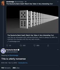 All channels deutsche bank social media channels all channels all channels all posts facebook all posts all posts all posts instagram all posts all posts all posts linkedin all posts all posts social media twitter skip footer. Liz Franczak On Twitter Lmao Deutsche Bank Responding To Zero Hedge Is Extremely My Shit