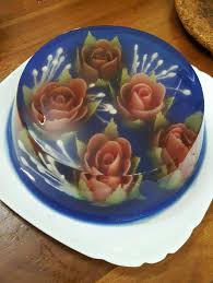 flower infill white milk red beet green matcha powder base blue pea 3d jelly cake jelly flower beet greens