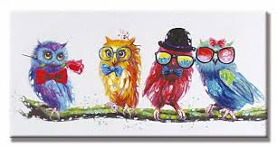 Modern Art Colorful Funny Owls Hand Painted Acrylic Painting On Canvas Bird Wall Art Art Painting Oil Painting
