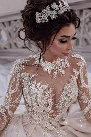 Long Sleeve Luxury Heavy Beaded Crystal Wedding Dress Bridal Gown Vestidos De Novia Brillantes Vestidos De Boda Espectaculares Vestidos De Novia Disney