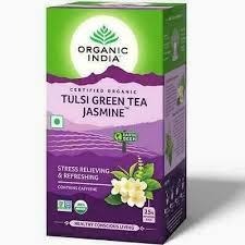 Organic India Tulsi Green Tea Jasmine Stress Relieving 25 Tea Bags In 2020 Tulsi Green Tea Organic Green Tea Green Tea Lemon