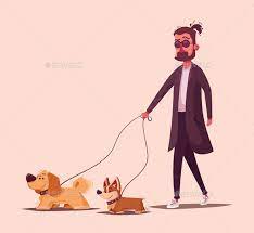 Man Walking With A Dog Cartoon Vector Cartoon Dog Cartoons Vector Illustration Character Design