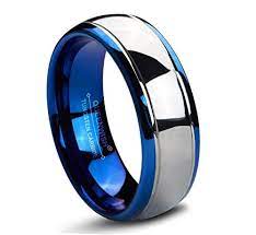 Queenwish 8mm Tungsten Carbide Wedding Band Blue Gold Silver Dome Gunmetal Bridal Mens Wedding Bands Tungsten Blue Wedding Rings Tungsten Carbide Wedding Bands