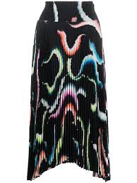 A L C Sonali Asymmetrical Pleated Midi Skirt In Midnight Multi Modesens