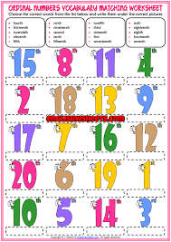 Use the correct words for the (numbers in brackets).write the cardinal or ordinal numbers in word forms into the gaps. Ordinal Numbers Esl Printable Matching Exercise Worksheet For Kids