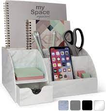 White bookcases and white desks both mesh with unique desk accessories of all shades, while metal. Acrylic Office Desk Organizer With Drawer Marble 9 Compartments All In One Office Supplies And Cool Desk Accessories Organizer Enhance Your Office Decor Desktop Organizer White Grey Marble Amazon In Office Products