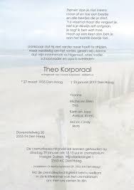 Rouwkaart Theo Korporaal Fortuna Delta Logistiek