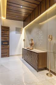 Neutral Art Linear Wooden Sculpture Interior Contemporary Interior Design Foyer Design