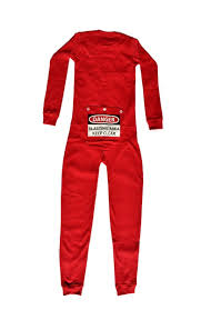 Red Union Suit Kids Pajamas Danger Blast Area Sign On Rear Flap Ebay