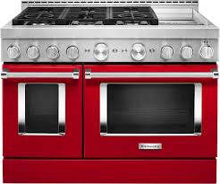 Kitchenaid 6 3 Cu Ft Slide In Double Oven Gas True Convection Range With Self Cleaning And Griddle Passion Red Kfgc558jpa Best Buy In 2020 Convection Range Double Oven Kitchen Aid