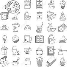 10 high quality breakfast lunch dinner clipart black and white in different resolutions. Set Of 35 Vector Icons Black Flat Line Design For Breakfast Royalty Free Cliparts Vectors And Stock Illustration Image 41296172