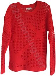 Kenar Nautical Anchor Crew Open Crochet Knit Red Sweater