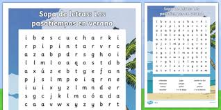 Summer coloring pages for kids: Free Time Activities In Summer Word Search Spanish