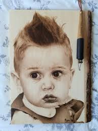 Memorial portrait hand-burned