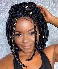 Bob Box Braided Wig Custom Made On Lace Front Human Hair Goddess Faux Locs Braids Braided Short Box Braids Box Braids Styling Bob Braids Hairstyles