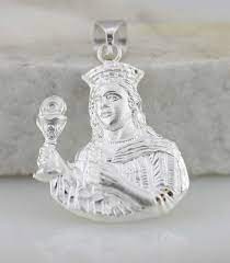 St Barbara Medalla De Santa Barbara Gift For Firefighter Etsy Saint Barbara Sterling Silver Chains Metallic Silver