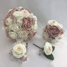 Easy personalize · upload photos · create online Artificial Wedding Flowers Package Rose Gold Beautiful Bouquets