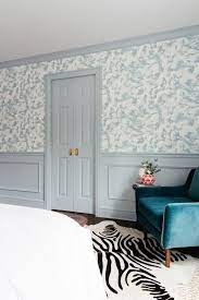 One Room Challenge The Reveal Blue Accents Bedroom Wainscoting Bedroom Blue Wallpapers