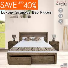 King Double Queen Storage Bed Frame Acacia Timber Bedroom Furniture Espresso Ebay