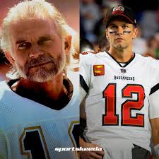In this picture, Tom Brady, playing for the Buccaneers, was 45 years old,  while the legendary Kenny Stabler, playing for the Saints, was 38. Crazy.  #NFL #TomBrady #KenStabler