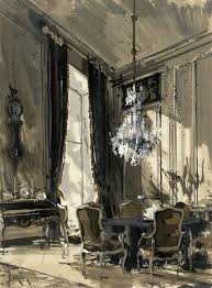 Jeremiah Goodman Dining Room Of The Interior Designer Carlos De Beistegui Paris 1960 Interior Paintings Interior Illustration Interior Art