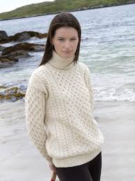 Merino Polo Neck Unisex Aran Sweater By Aran Crafts